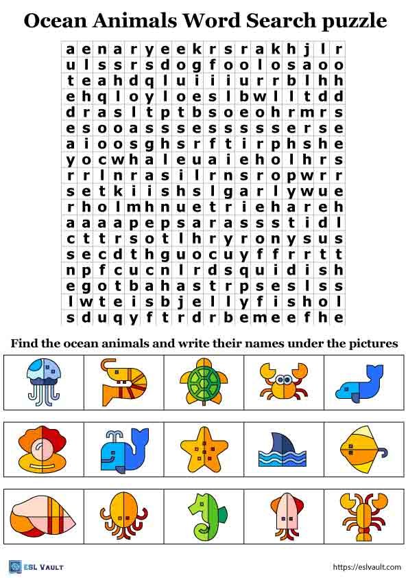 ocean word search puzzle animals