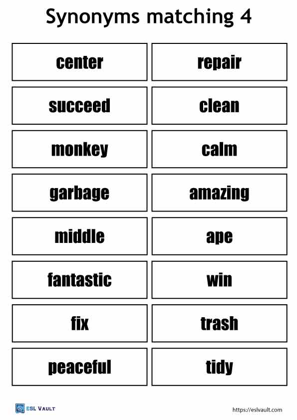 6 free synonym matching game printables ESL Vault