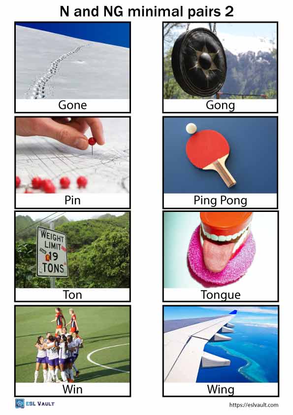 N And NG Minimal Pairs With 32 Free Picture Cards - ESL Vault