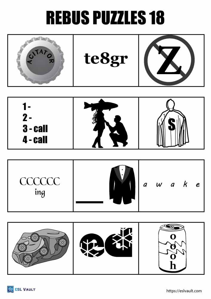 216 free printable rebus puzzles - ESL Vault