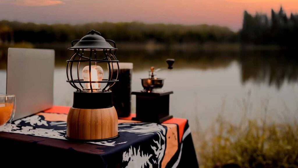 weekend camping outdoors by a river
