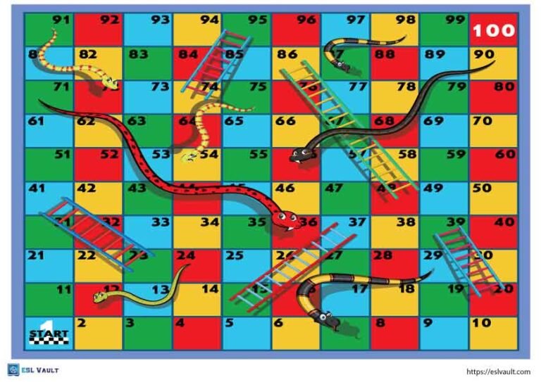 snakes and ladders printable 1-100