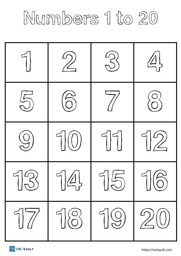 number chart 1-20 coloring
