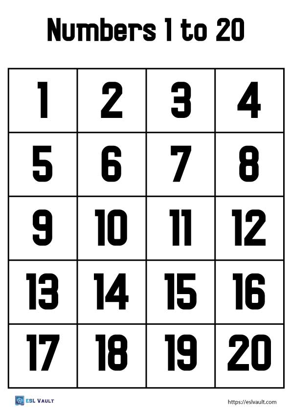 Numbers 1 To 20 Free Printable