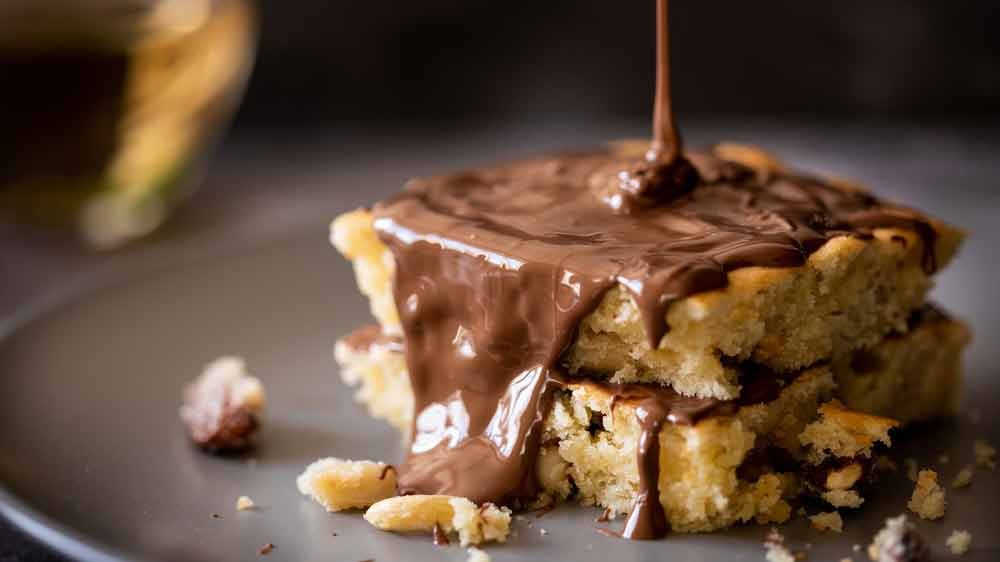 cake with melted chocolate on top