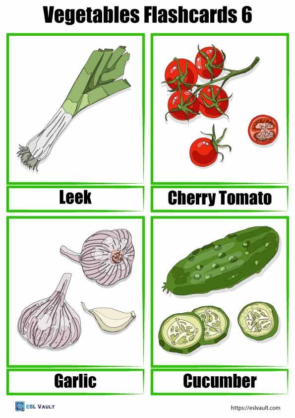 free vegetables flashcards printable 6
