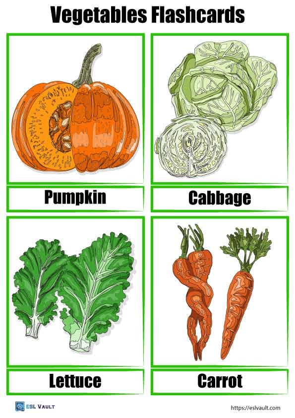 free vegetables flashcards
