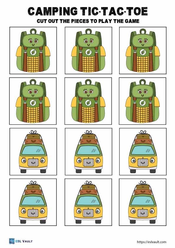 tic tac toe camping worksheets for kids 2