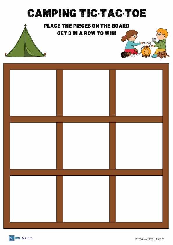 tic tac toe camping worksheets for kids