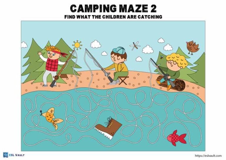 maze camping worksheets for kids 2