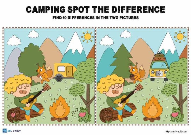 spot the difference camping worksheet