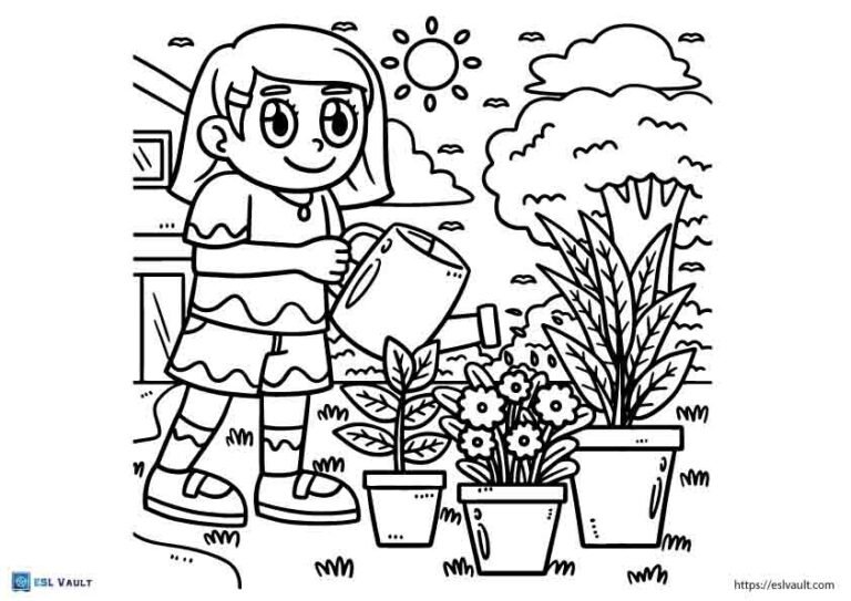 watering plant coloring page