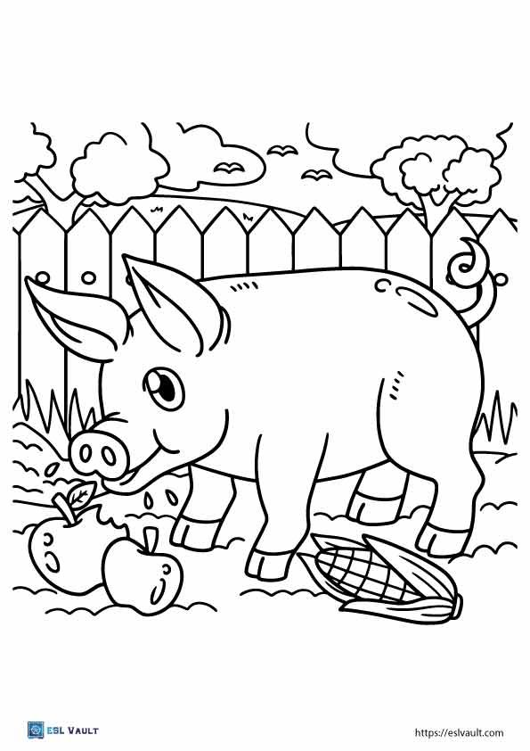 pig on a farm coloring page