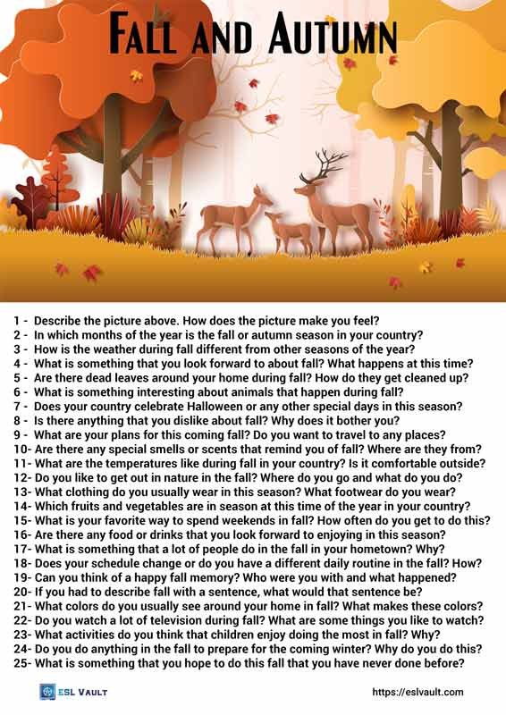 25 conversation questions about fall and autumn