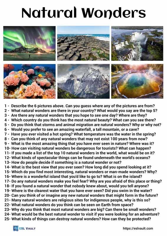 25 natural wonders conversation questions
