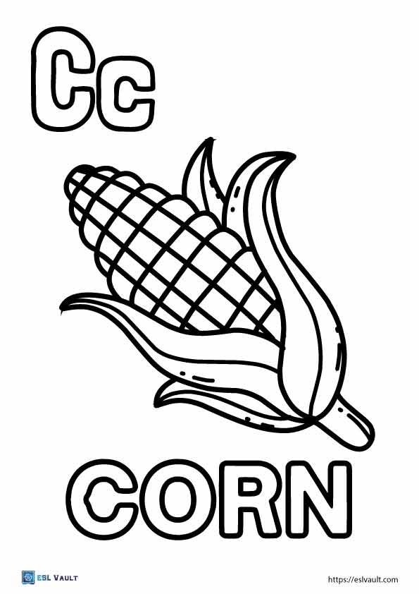 c for corn coloring page
