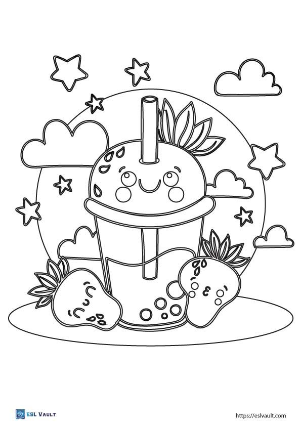 fruit boba coloring pages