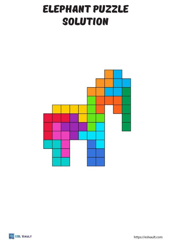 free printable tetris puzzle elephant solution