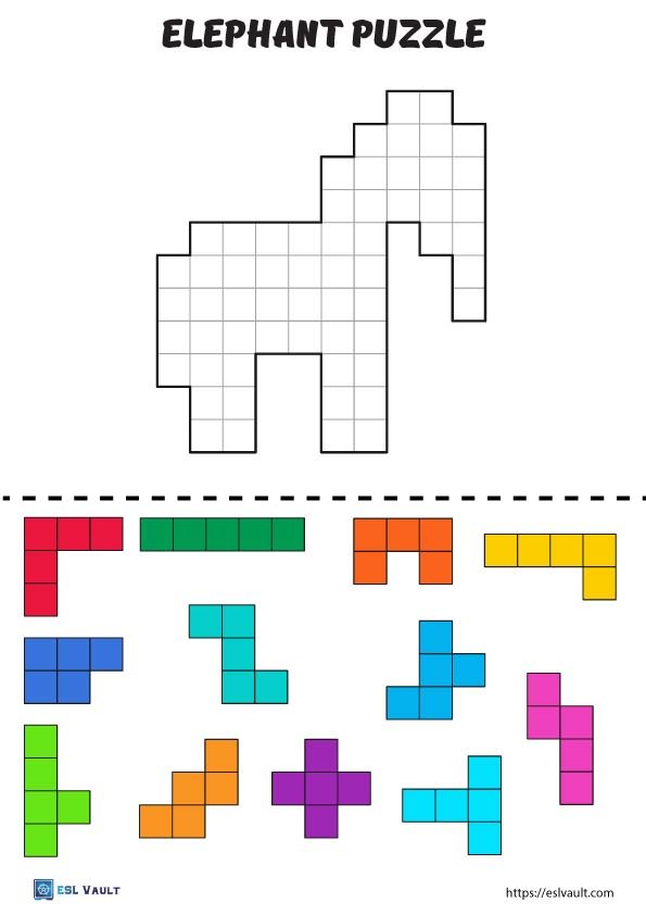 free printable tetris puzzle elephant
