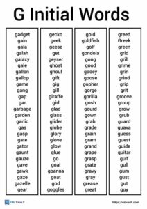 g initial words list
