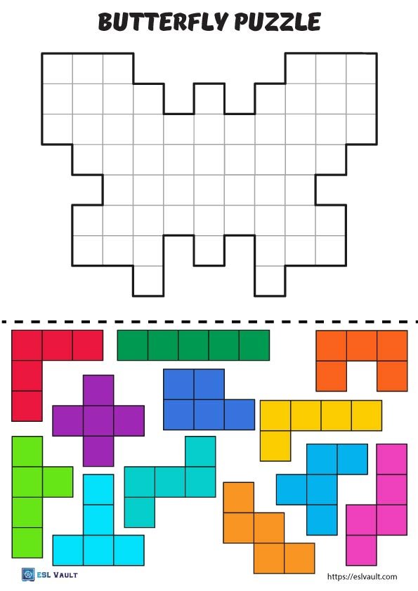 paper tetris printable puzzle butterfly