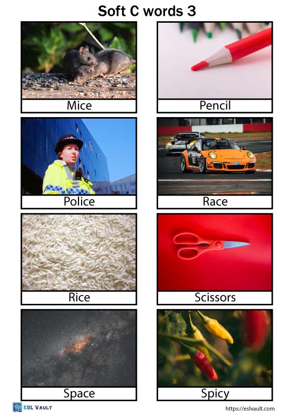 Soft C Words Words List And Pictures ESL Vault