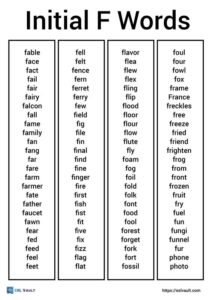 Initial f words list