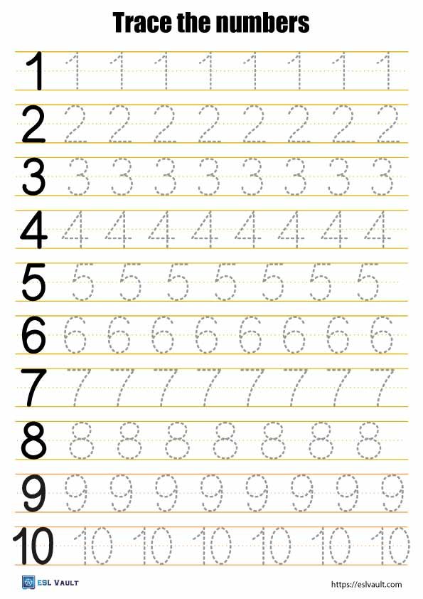 free printable number tracing 1-10