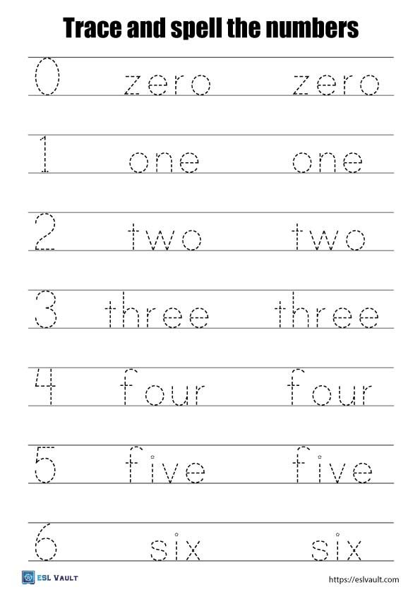 number spelling tracing worksheets