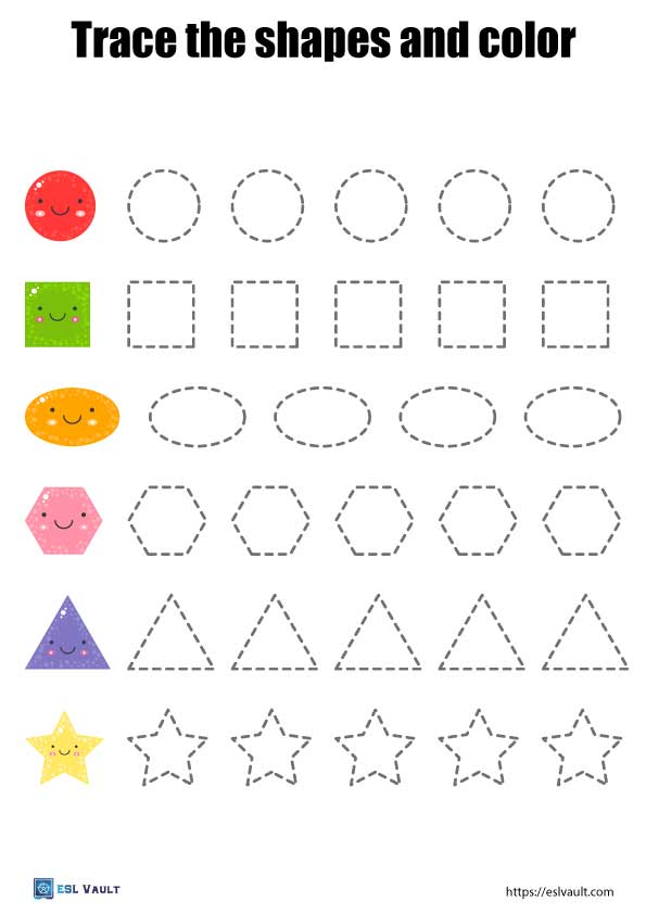 13 Free printable shape tracing worksheets - ESL Vault