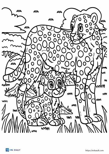 mother and baby cheetah coloring page