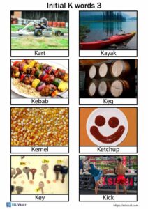 Initial K words - Free PDF pictures and 100-word list