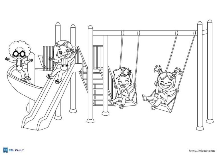 kids on the playground coloring page