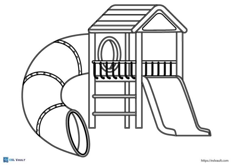 Children Outline Clipart-black white child sliding down palyground