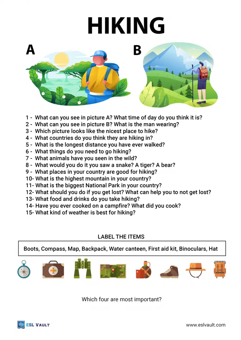 A hiking conversation worksheet