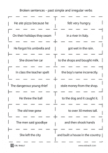 broken sentences with irregular verbs for ESL