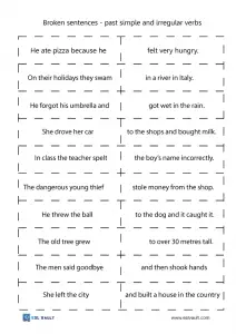 broken sentences with irregular verbs for ESL