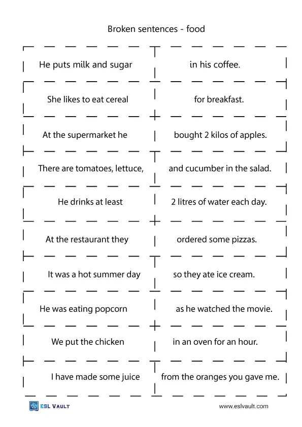 broken sentences on the topic of food