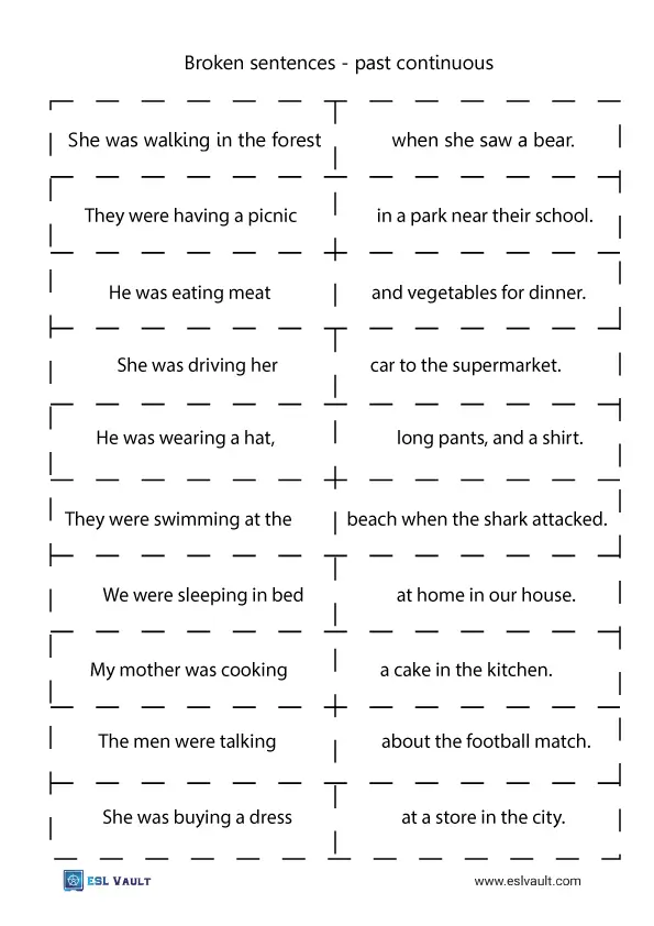 broken sentences using the past continuous