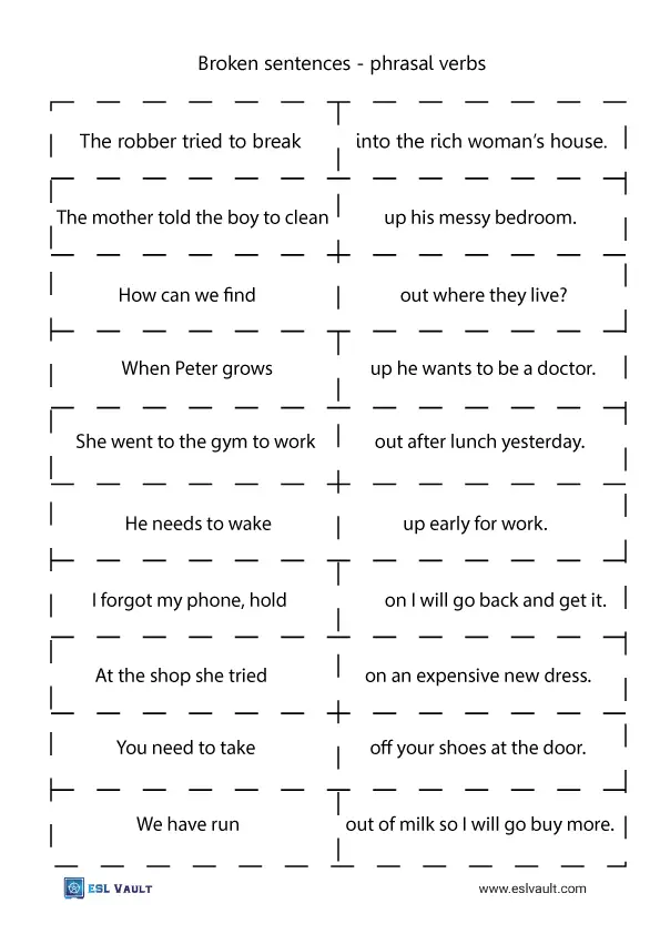 broken sentences with phrasal verbs