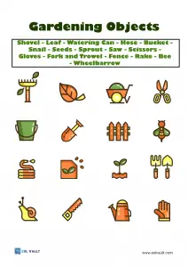 Gardening objects worksheet for ESL classrooms