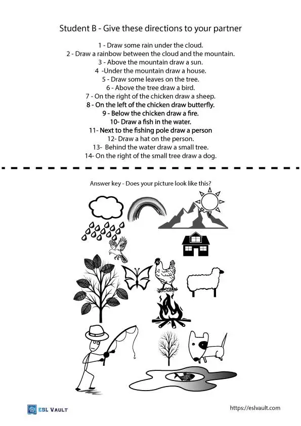ESL prepositions drawing worksheet