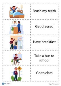 ESL daily routines dominoes and picture cards