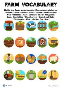 farm vocabulary matching worksheet for ESL