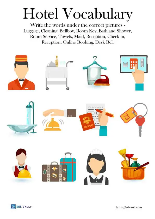 hotel vocabulary matching worksheet