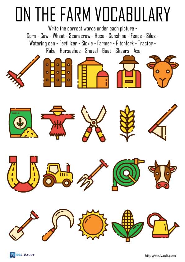 Free farm vocabulary printables - ESL Vault - Free Teaching Resources