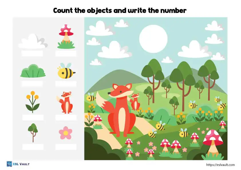 printable counting worksheets 1 - 10 countryside