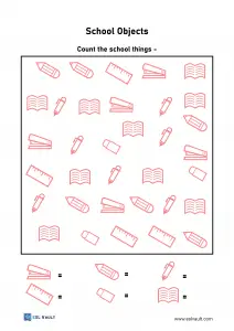 printable counting worksheet 1 - 10 school objetcs