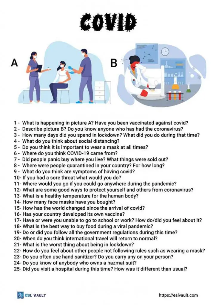 COVID conversation questions for ESL