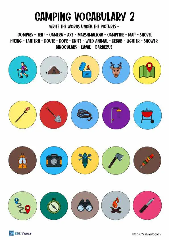 camping vocabulary English worksheet